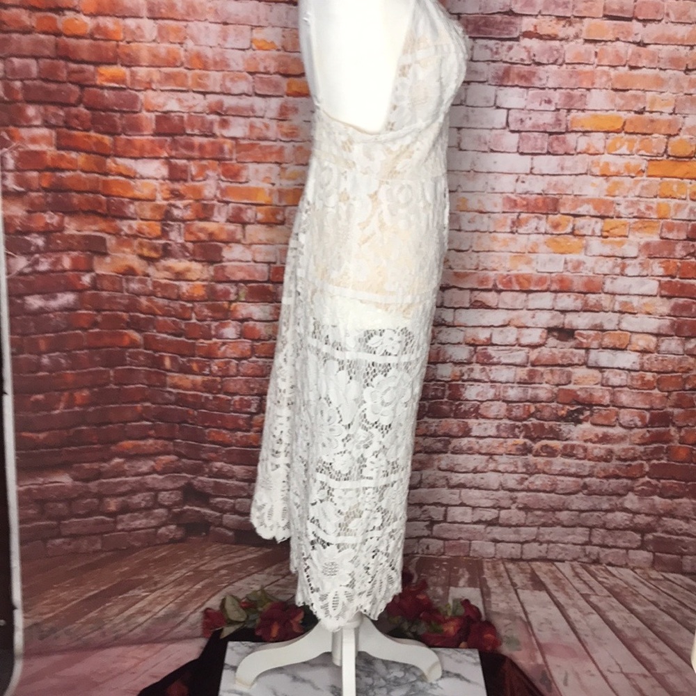 White Lace Overlay Sundress with Built in Bodysuit - Picture 8 of 13